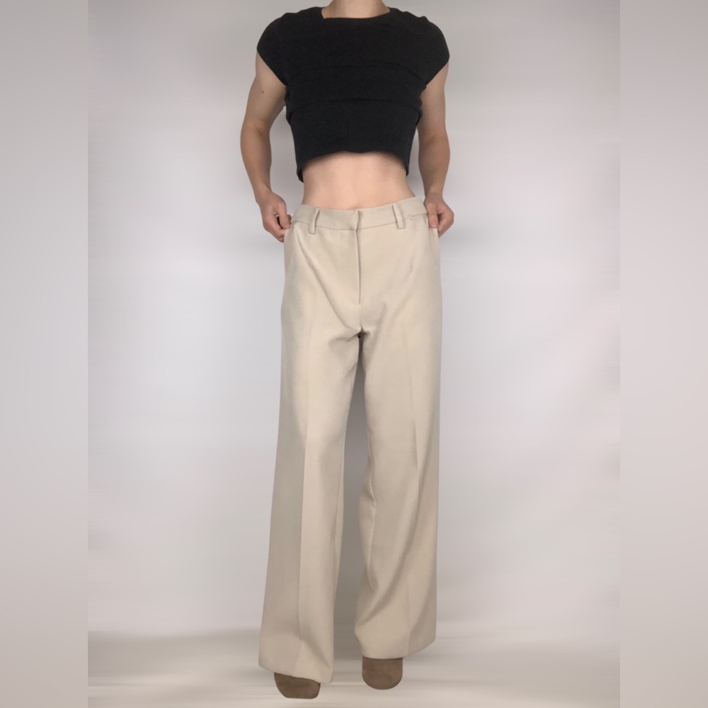 Avec Les Filles High Waisted Wide Leg Beige Trousers‎ Size 8